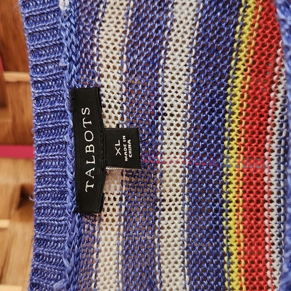 TALBOLTS, Multi-Colored Petunia Stripe Linen Crewneck, Fall, Officewear Sweater - Picture 5 of 5